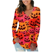 Ženska dugmeta dugih rukava V-izrez Halloween Print Casual Long Labavi majica Vrh