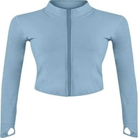 Danceemangoos Womens Active Zip Up Work Workout Cropped BBL atletska jakna s rupama za palčeve