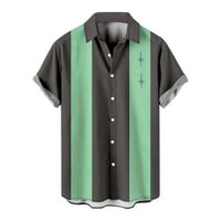 Muško ljetni havalji casual labava majica za ispis okreću na košulju kratkih rukava tamno siva s kratkim
