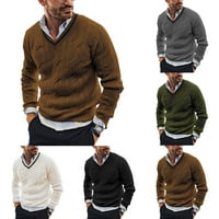 Muškarci pletena tanka moda V-izrez pulover casual labav dugih rukava džemper sivi xl
