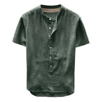 Labakihah Muška majica Modni muški ljetni gumb casual posteljina i pamučna kratka rukava top bluza zelena