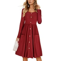 Ženska rukava s rukavima dolje Ležerne prilike sažedna labava haljina od punog okruglog vrata tunika struka Midi haljina sa džepom