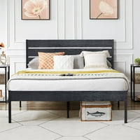 Industrijski krevet Okvir s uzglavljem od drveta, jaki metalni letvice podržavaju BO proljeće, crna kraljica