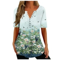 Ljetne košulje za žene Modni V-izrez Print Top Casual Labavi labav bluza s kratkim rukavima Cvjetni