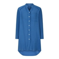 SHLDYBC WOMENS Dugme Down Majica Classic Dugme s dugim rukavima Prednja košulja Žene Ležerne prilike pamučne top Plus Plus Plus Plus Plus Bluza sa džepovima-plavo-L - Slaba ušteda
