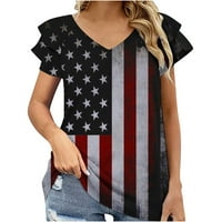 4. srpnja Košulje Žene SAD Zvijezde Stripes Majica Američka zastava Majica Tee Tops American Flag Ispiši vrhove V-izrez kratki rukav tamno plavi XL