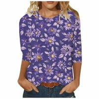 Hvyesh ženski rukav vrhovi Ljeto Loose Fit Print Crewneck T majice Bluze za odmor Soft TEE za nošenje