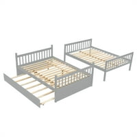 Potpuni preko punog kreveta na kat s troškom, kabriolet na platformu pune veličine, puna drvena platforma za krevet pune veličine sa ljestvicama i sigurnosnim šinama za djecu tinejdžeri odrasli, sivi