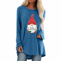 Ženske božićne tuničke vrhove Xmas Gnome tiskane majice slatka grafika Junior za odmor dugih rukava s dugim rukavima
