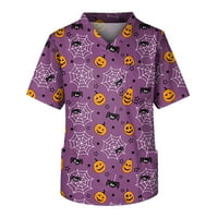 Halloween majice za muškarce Halloween košulje Muški kratki rukav V izrez Halloween Print prštani džep njegovateljica Top ljubičasta 3xl