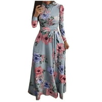 Ženska maxi haljina modna turtleneck plus veličina dugih rukava cvjetni suknje casual campire struka
