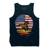 Konjska američka zastava Vintage zalazak sunca 4. jula MENS MOORY BLUE Grafički tenk TOP - Dizajn od strane ljudi 2xl