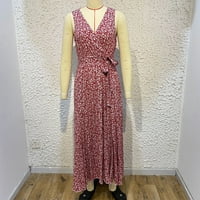 Ženska strapija haljina V izrez čipke cvjetne otiske duge haljine bez rukava ljeto