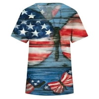 Oalirro Američka zastava Žene Cvjetni top 4. jula Ljetna plaža Top Trendy Patriotska nezavisnost Dan mornarskog ženskog povremenog modnog ljetna V-izrez T-majica bluza s kratkim rukavima