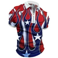 Košulje za muškarce vrši američku zastavu patriotsku košulju za 4. srpnja mišićne košulje na ovratniku Slim Fit s kratkim rukavima 3D print patentni patentri