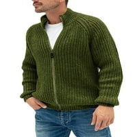 Grianlook muški kardigani otvori prednju odjeću dugi rukav džemper s džemper s jednim grudima muškarci slim fit čvrsta boja pletena postolja ovratnik zelena xxl