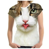 Dqueduo majice za žensku modu 3D Cat Print casual majica Ljetni kratki rukovi O-izrez T majice za žene