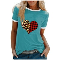 Prodaja ženskih košulja za valentinovo ljubitelje dukserice žene ženska zgodna raglan bluza Crewneck pulover majica kratkih rukava Plaid Leopard srčani grafički tisak plava l