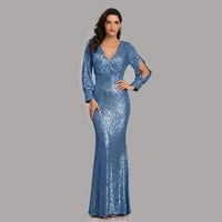 Seksi V-izrez sirena večernja haljina dugačka formalna maturalna haljina pune ciljeve dugih rukava Galadress