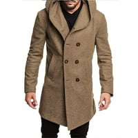 Muški jakna za kaput zimski topli vuneni kaput s kapuljačom dugim kaputom