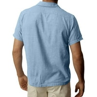 Muška modna casual puni džep u boji Jednostruki pamučni i posteljina majica kratki rukav vrh