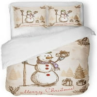 Posteljina Bež zimski vintage božićni crveni nacrtani Xmas Retro Holiday Twin veličine Duvet pokrov sa jastukom za kućnu posteljinu ukras