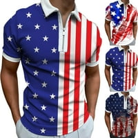 Wozhidaose Muške majice mužjaka ljetna američka zastava tiskana majica Okrenite ovratnik kratki rukav