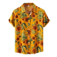 Muška majica Muška ležerna modna majica Top cvijet Havaji tiskana zgodna košulja kratkih rukava s kratkim rukavima košulja majica muške majice Yellow + L
