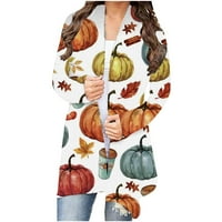 Ženska plus veličina Orange Pumpkins Spider Cat Printing s dugih rukava Otvoreni prednji Halloween Ženska odjeća Krt Kitting kaput pletene jeseni košulje Vintage Lagani kardigan bijeli l