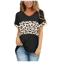 Popust Ženska majica bluza s V-izrezom kratkih rukava Leopard Patchwork Ispiši Ležerne prilike labavi