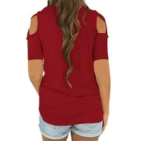 Ženski vrhovi zazor ispod $ žene tri četvrtine rukava Crisscross Strappy Hladni ramena majica na vrhu bluze crvene s