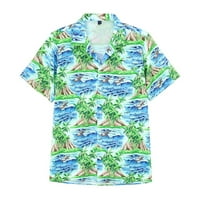 Muška majica Havajska majica za muškarce, muške vintage gumb dolje kuglane s kratkim rukavima ljetna majica na plaži zelena xl