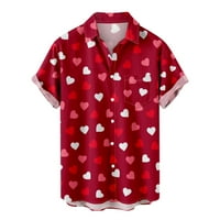 Zodggu Pokloni bluze za bluze za muškarce Modni muški vrhovi Dugme Revel Pokloni za muškarce Valentines Dan kratkih rukava Love Heart Print Okrug Ovratnik muško Leisure Hot Pink 12