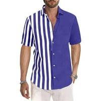 Wyongtao Muška majica za košulje s prednjim ovratnikom Striped ispisane kratke rukave Havajska plaža Top bluza, plavi XXL