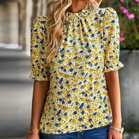 Lopecy-Sta bluze za žene Dressy Casual Božićni poklon Ženska modna ljetna okrugla vrat slobodno cvijeće Print The Tops Žuta ušteda