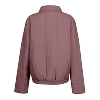 Guvpev ženska modna čvrsta boja zastoj od pamuk podstavljena jakna Labavi džep kaput dugih rukava - ružičasta L