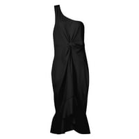Haljine za žene modni seksi jedno rame Solid boja ruff haljina crna l