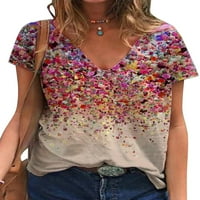 Ženska V-izrez radno mjesto Casual Top Short-rukav cvjetni ispis dnevna bluza