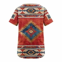Lastsoso ženski aztec geometrijski print kratkih rukava majica s kratkim rukavima, etnički zapadni vrhovi bluza Crewneck Vintage odjeća