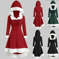 Božićne ženske ležerne dugih rukava s dugim rukavima dame retro plišane spajanje ogrtač haljina odlična