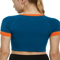 Blotona Wone Workout Majica Ljetni kratki rukav Crew Contrast Color Slim Fit Pulovers Crop Top za trčanje Yoga Clubwear Base Tees