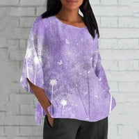 Feternal ženska modna polovica rukavši sa okruglim vratom od ispisane labave ležerne bluze vrhovi pulover