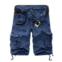 Sportske kratke hlače za muškarce opremljeni elastični struk patentni patentni zatvarač Multi-džepovi kratke hlače Ležerne prilike izdržljive kratke hlače plave xl