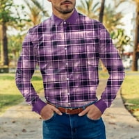 HUNPTA plaćene majice za muškarce modni casual plairani ispis rever gumba manžetna dugih rukava