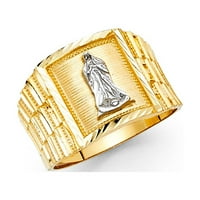 Čvrsta 14k žuta bijela zlatna muška lady Guadalupe Square Ring Big Djevice Mary bend dva tona veličine