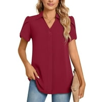 Ženska casual moda čvrsta boja V-izrez kratki rukav majica