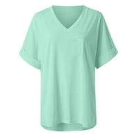 Ljetni ženski vrhovi Dressy Casual - Plus size Bočni prorez majica Loosepl Džepni kratki rukav Ters V bluza za vježbanje