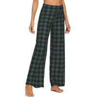 Žene casual udobne plaćene otiske pidžame široke pantalone za noge duge joge dame Provjeri casual pantalone