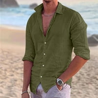 Muška ležerna pamučna pamučna majica s dugim rukavima košulja na plaži, košulja na plaži Top Solid Color Comfy bluza Army Green XXXL