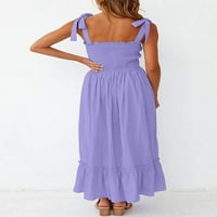 Ženski ljetni boho špageti kaiš kvadratni izrez Solid boja rufffre Line Beach Long Maxi haljina